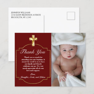 Elegante Bourgondië Gouden Kruis Doop Dank Je Wel Briefkaart