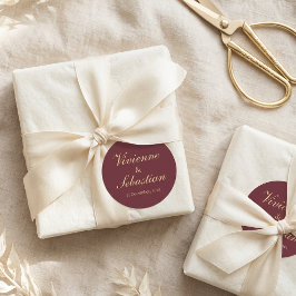 Elegante Bourgondië Gouden Script Trouwstickers Ronde Sticker