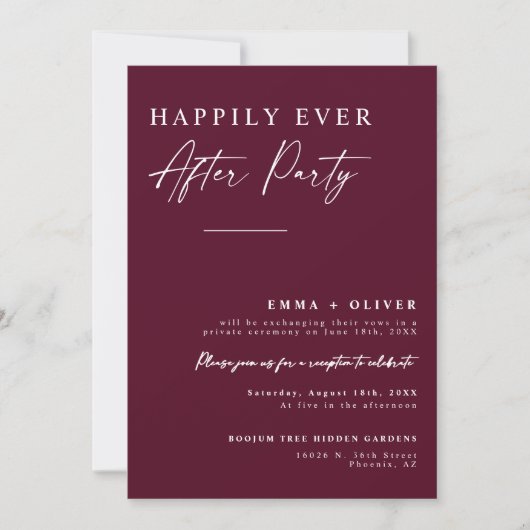 Elegante Bourgondië Happily Ever After QR-code fot Kaart (Voorkant)