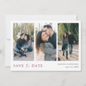Elegante Bourgondië Script Multi Foto Collage Save The Date (Voorkant)