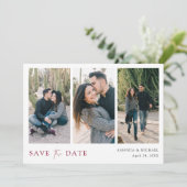 Elegante Bourgondië Script Multi Foto Collage Save The Date (Staand voorkant)