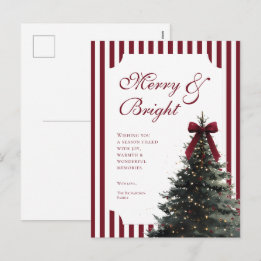 Elegante Bourgondië Strepen Vrolijk & Helder Kerst Feestdagenkaart