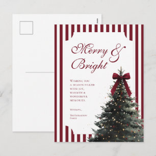 Elegante Bourgondië Strepen Vrolijk & Helder Kerst Feestdagenkaart