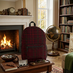 Elegante Bourgondië Tartan Bedrukte Rugzak