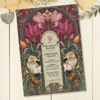 Elegante Bourgondië Vintage Bloem Art Nouveau Tuin Kaart