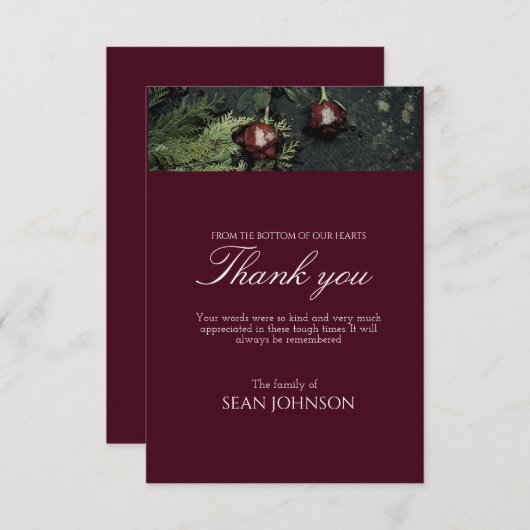 Elegante Bourgondië voor altijd in onze harten beg Bedankkaart (Voorkant / Achterkant)