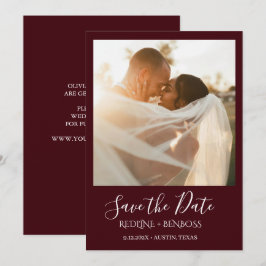 Elegante Bourgondiër Eén Foto Huwelijk Save The Date