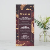 Elegante Bourgondiërend Gouden Hemelbruiloft Menu (Staand voorkant)