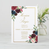 Elegante Bourgondische 50ste bruiloft in het Spaan Kaart (Staand voorkant)