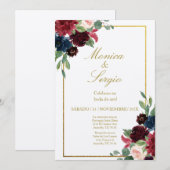 Elegante Bourgondische 50ste bruiloft in het Spaan Kaart (Voorkant / Achterkant)