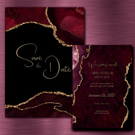 Elegante Bourgondische Agaat Bruiloft Save the Dat Kaart