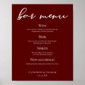 Elegante Bourgondische avond Wedding Bar Menu Poster (Voorkant)