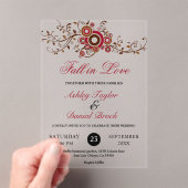 Elegante  Bourgondische bladeren Herfst Bloemenbru Acryl Uitnodigingen (Insitu (Draagbaar))