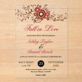 Elegante  Bourgondische bladeren Herfst Bloemenbru Acryl Uitnodigingen (Voorkant)