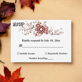 Elegante  Bourgondische bladeren Herfst Bloemenbru RSVP Kaartje