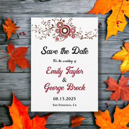Elegante  Bourgondische bladeren Herfst Bloemenbru Save The Date