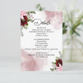Elegante Bourgondische bloem bruiloft Informatiekaartje (Staand voorkant)