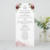 Elegante Bourgondische bloem bruiloft Programmakaart (Staand voorkant)