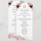 Elegante Bourgondische bloem bruiloft Programmakaart (Voorkant / Achterkant)