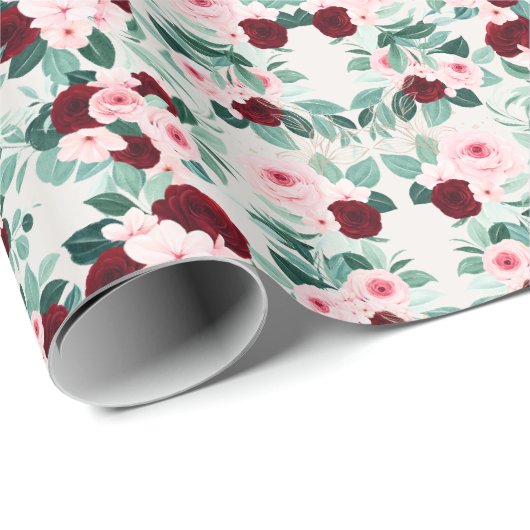 Elegante Bourgondische bloem Cadeaupapier (Rol Hoek)