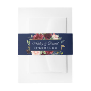 Elegante Bourgondische Bloemen Blauw Goud Bruiloft Uitnodigingen Wikkel