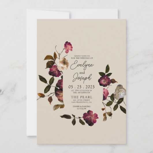 Elegante Bourgondische bloemen Boho chique moderne Kaart (Voorkant)