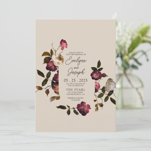 Elegante Bourgondische bloemen Boho chique moderne Kaart (Staand voorkant)