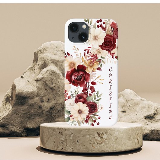Elegante Bourgondische bloemen Case-Mate iPhone Case