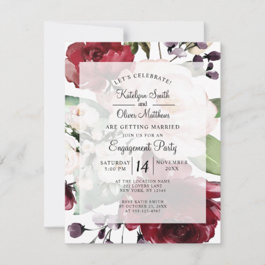 Elegante Bourgondische Bloemen Gouden Folie Verlov Kaart (Voorkant)