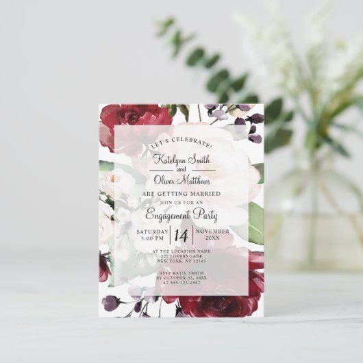 Elegante Bourgondische Bloemen Gouden Folie Verlov Kaart (Staand voorkant)