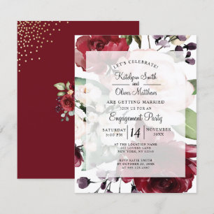 Elegante Bourgondische Bloemen Gouden Folie Verlov Kaart