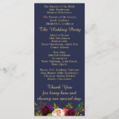 Elegante Bourgondische Bloemen Marine Blauw Goud B Programmakaart (Achterkant)