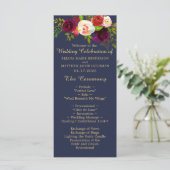 Elegante Bourgondische Bloemen Marine Blauw Goud B Programmakaart (Staand voorkant)