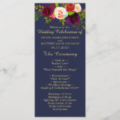 Elegante Bourgondische Bloemen Marine Blauw Goud B Programmakaart (Voorkant)