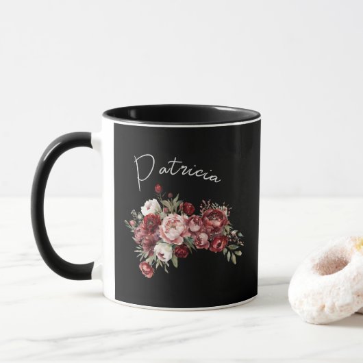 Elegante Bourgondische bloemen Mok (Met donut)