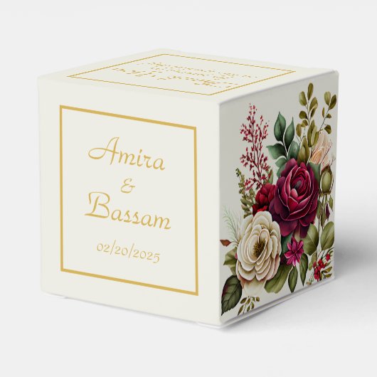 Elegante Bourgondische Bloemen Rozen Bruiloft Favo Bedankdoosjes (Achterkant)