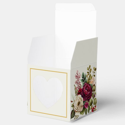 Elegante Bourgondische Bloemen Rozen Bruiloft Favo Bedankdoosjes (Geopend)
