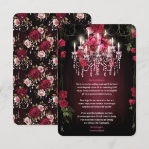 Elegante Bourgondische Bloemen Rozen Kroonluchter  Bedankkaart