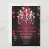 Elegante Bourgondische Bloemen Rozen Kroonluchter  Kaart (Voorkant)