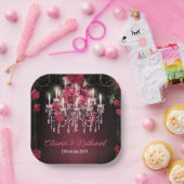 Elegante Bourgondische Bloemen Rozen Kroonluchter  Papieren Bordje (Feest)