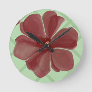 Elegante Bourgondische Bloemen & Saliegroene Latwe Ronde Klok
