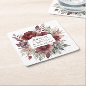 Elegante Bourgondische Bloemen Waterverf Trouwname Kartonnen Onderzetters (Schuin)