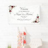 Elegante Bourgondische Bloemen Welkom Bruiloft Ban Spandoek (Insitu)