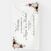 Elegante Bourgondische Bloemen Welkom Bruiloft Ban Spandoek (Verticaal)