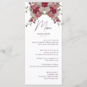 Elegante Bourgondische bloemenbruiloft Menu Kaarte (Voorkant)