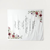 Elegante Bourgondische bloemenbruiloft welkomstbor Wandkleed (Voorkant (horizontaal))