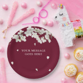 Elegante Bourgondische bloemenbruiloft witte bloes Papieren Bordje (Feest)