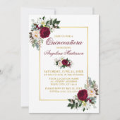 Elegante Bourgondische bloemengroen Quinceanera Fo Kaart (Voorkant)