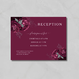 Elegante Bourgondische bloemenreceptie Informatiekaartje
