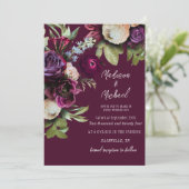 Elegante Bourgondische bloemige pioenrozen bruilof Kaart (Staand voorkant)